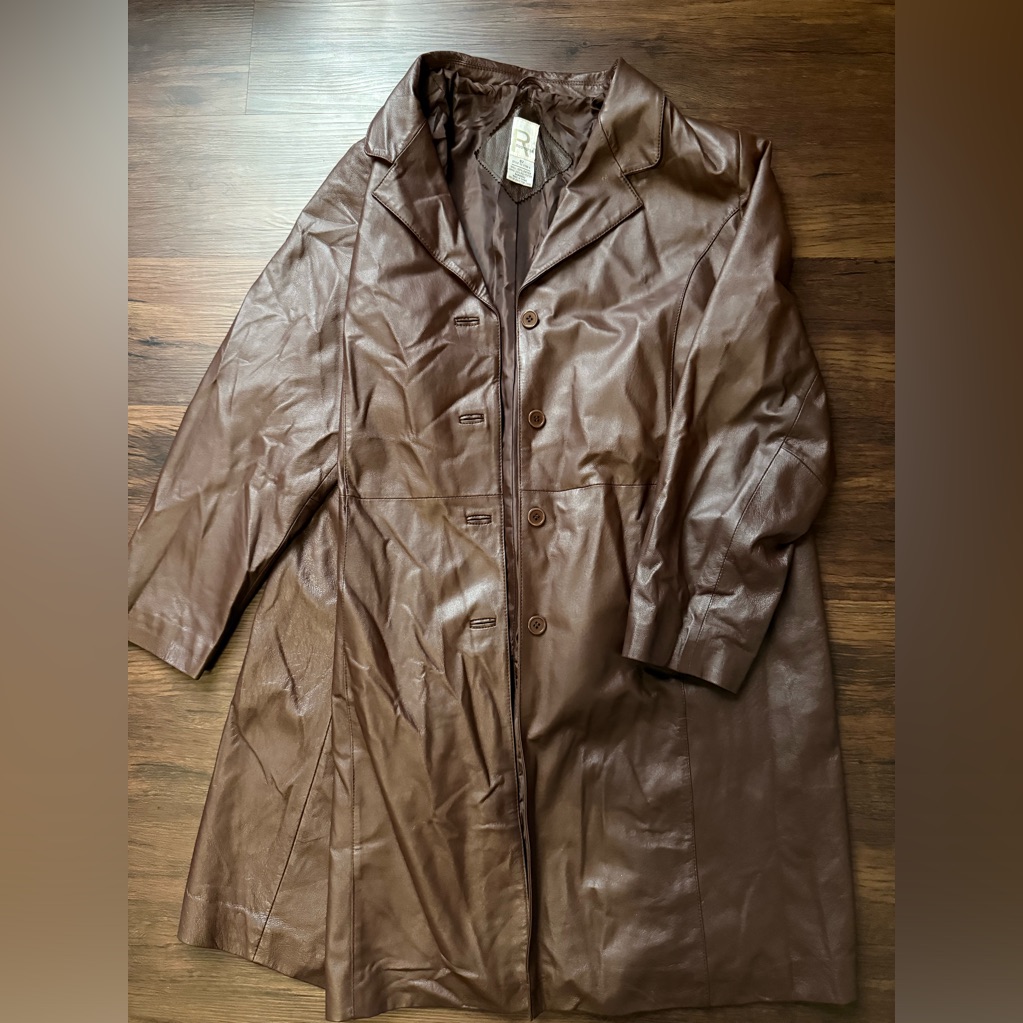 Roaman’s Vintage B2 Brown Leather Collared Long Coat